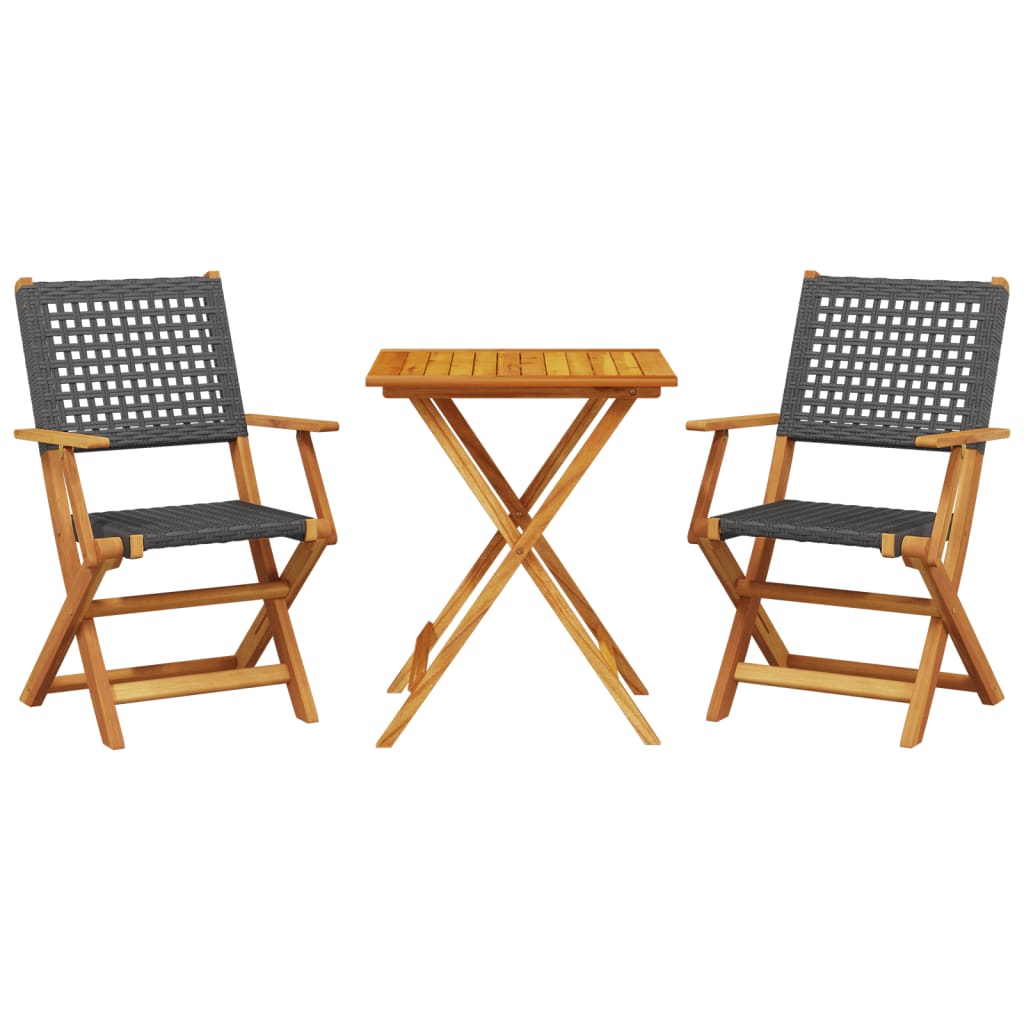 Set da Bistrot 3 pz Nero in Polyrattan e Legno Massello - homemem39
