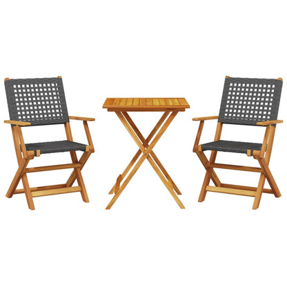 Set da Bistrot 3 pz Nero in Polyrattan e Legno Massello - homemem39