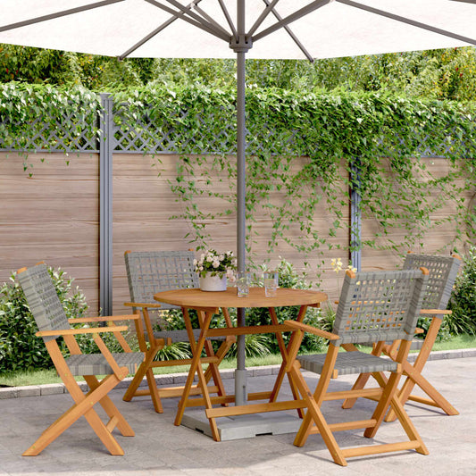 Garden Dining Set 5pcs Gray Polyrattan and Solid Wood