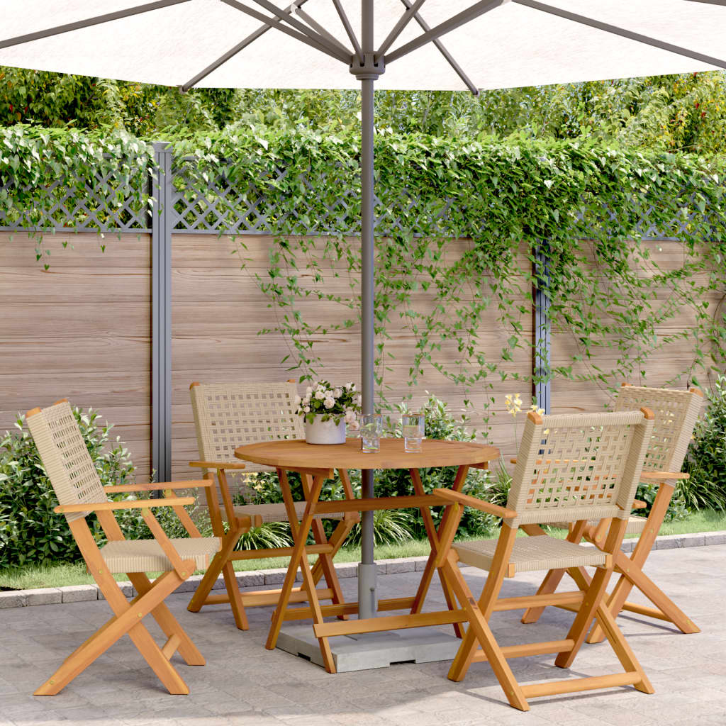 Set Pranzo da Giardino 5 pz Beige Polyrattan e Legno Massello