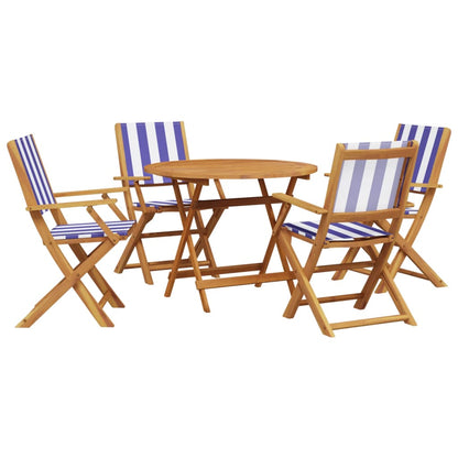 Set Pranzo Giardino 5pz Blu e Bianco Tessuto e Legno Massello