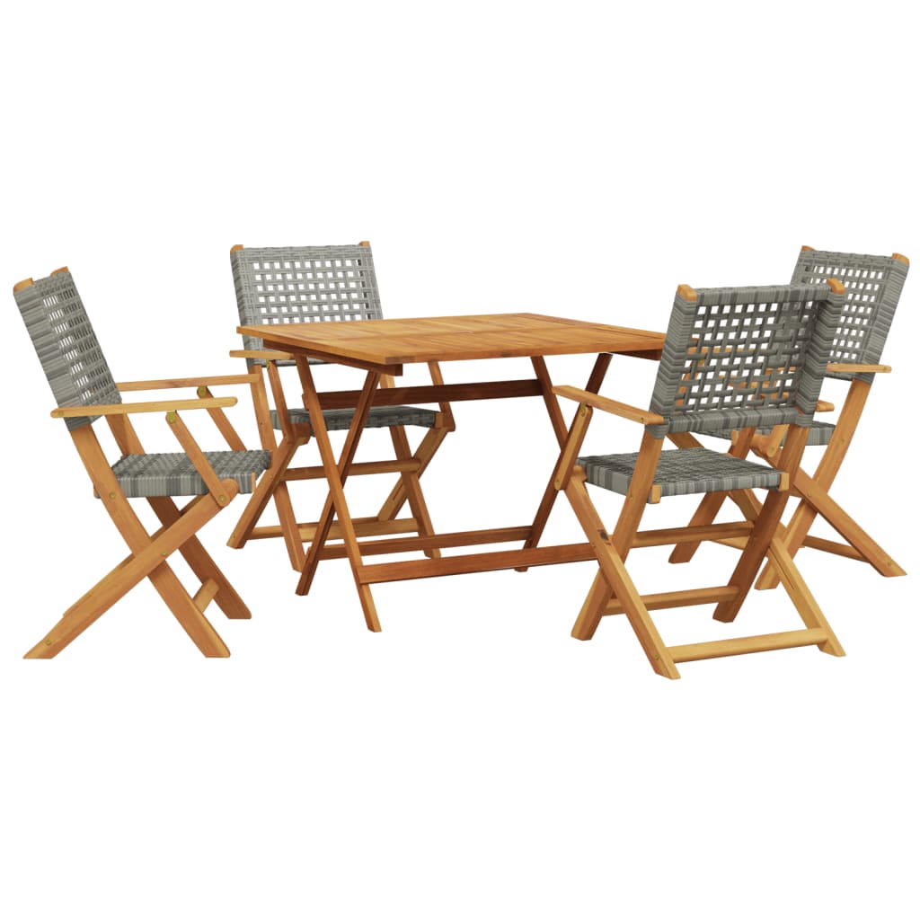 Set Pranzo da Giardino 5pz Grigio Polyrattan e Legno Massello