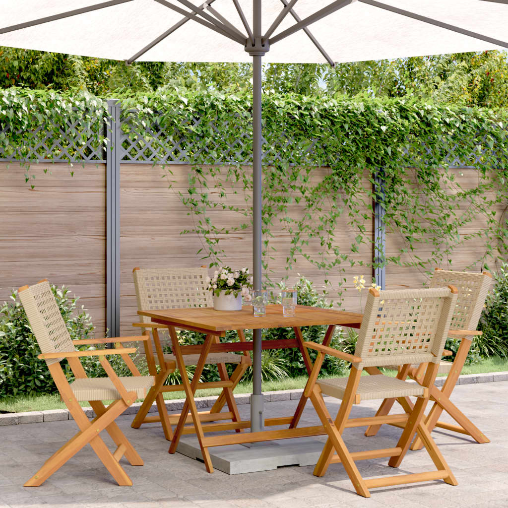 Set Pranzo da Giardino 5 pz Beige Polyrattan e Legno Massello