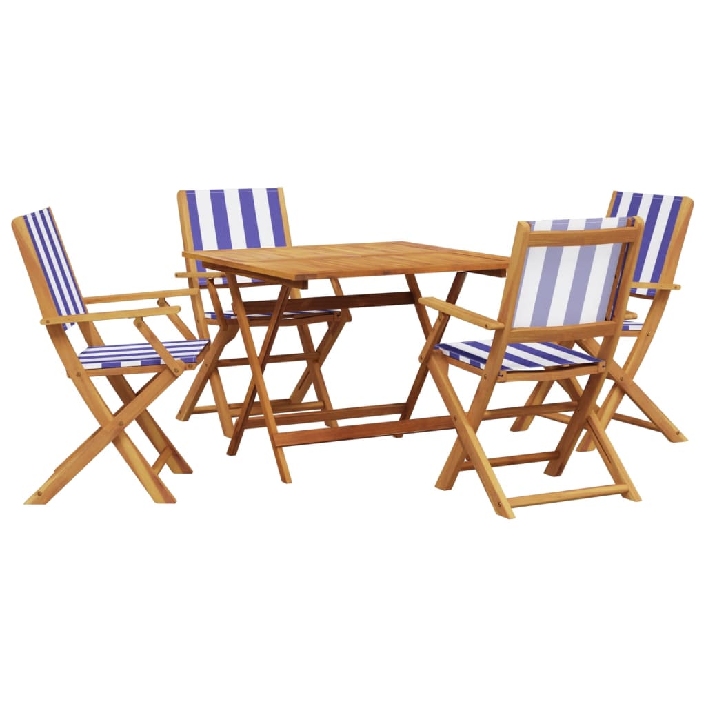 Set Pranzo Giardino 5pz Blu e Bianco Tessuto e Legno Massello