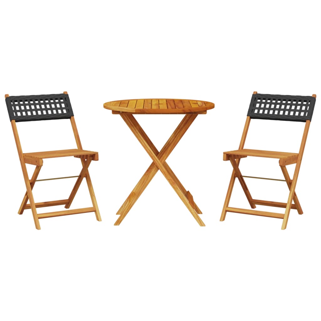 Set da Bistrot 3 pz Nero in Polyrattan e Legno Massello - homemem39