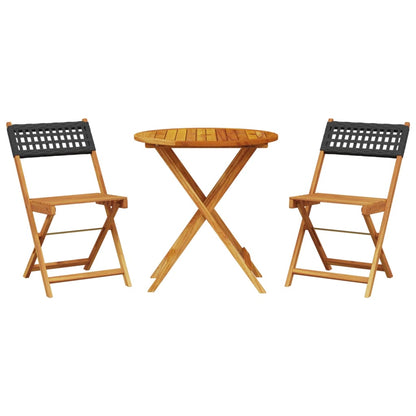 Set da Bistrot 3 pz Nero in Polyrattan e Legno Massello - homemem39