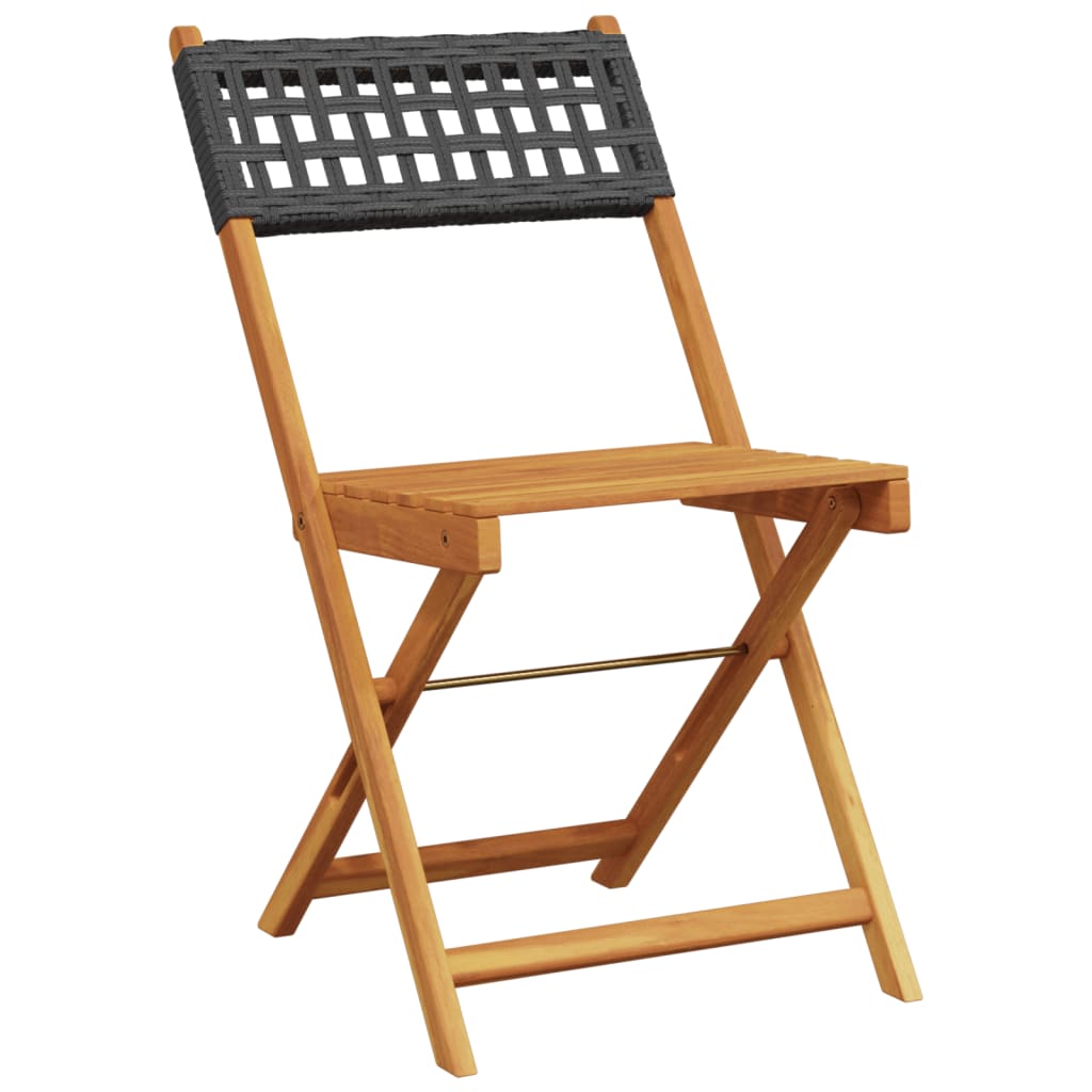Set da Bistrot 3 pz Nero in Polyrattan e Legno Massello | homemem39