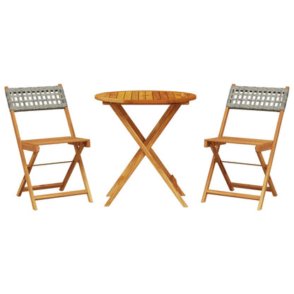 Set da Bistrot 3 pz Grigio in Polyrattan e Legno Massello | homemem39