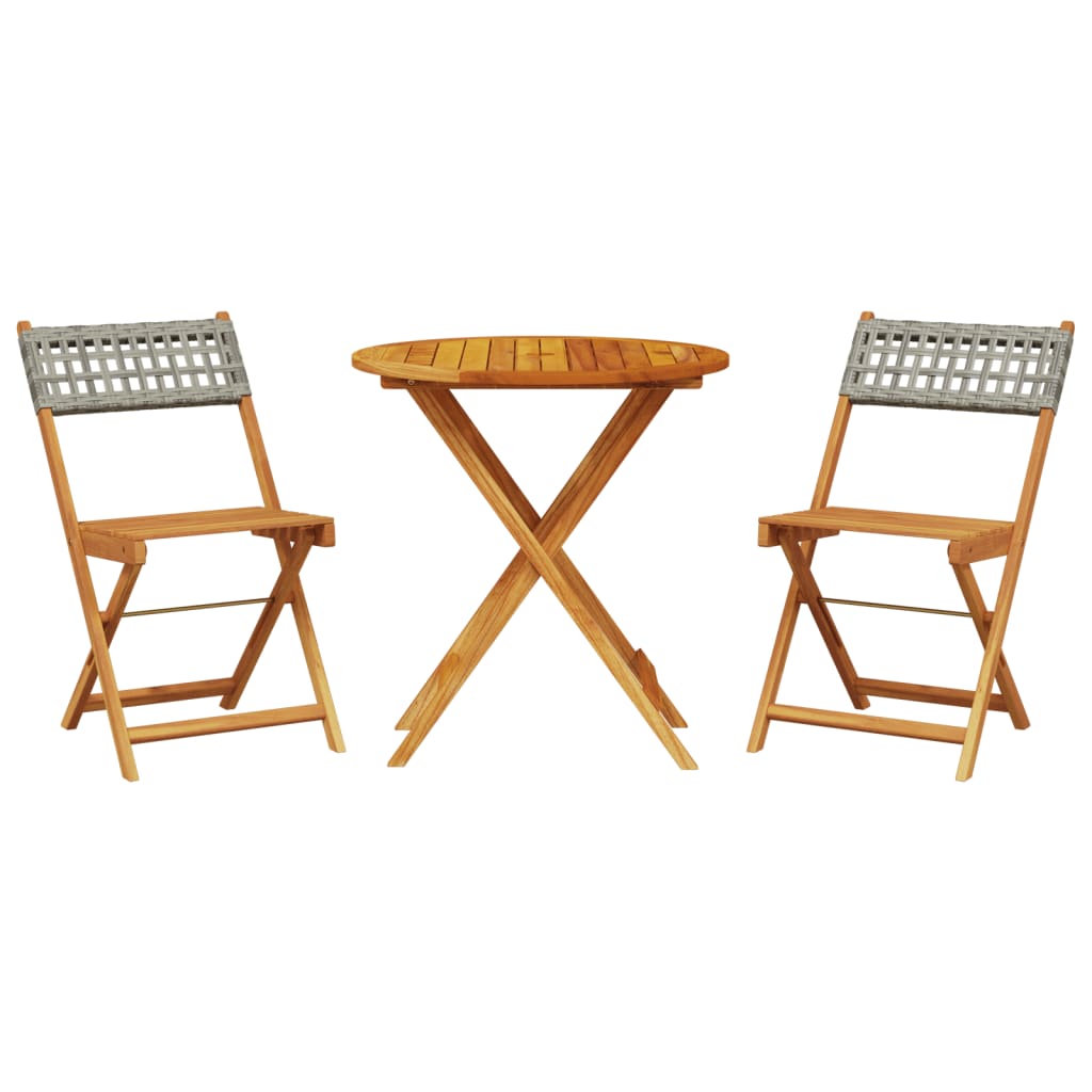 Set da Bistrot 3 pz Grigio in Polyrattan e Legno Massello - homemem39