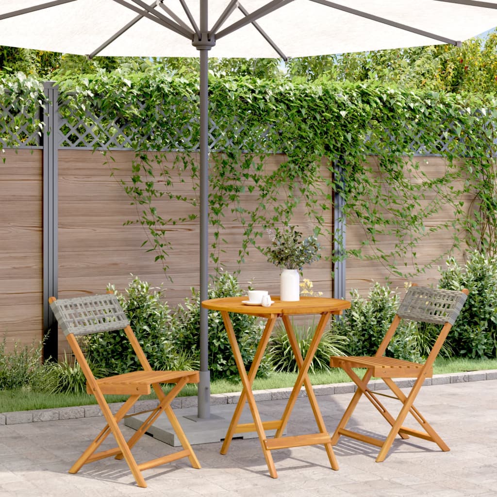 Set da Bistrot 3 pz Grigio in Polyrattan e Legno Massello | homemem39