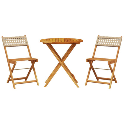 Set da Bistrot 3 pz Beige in Polyrattan e Legno Massello | homemem39