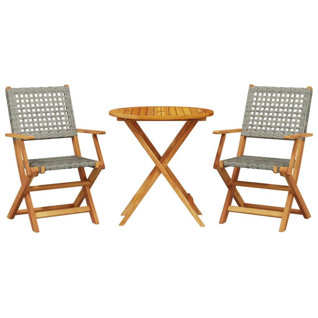 3-piece Gray Bistro Set in Polyrattan and Solid Wood