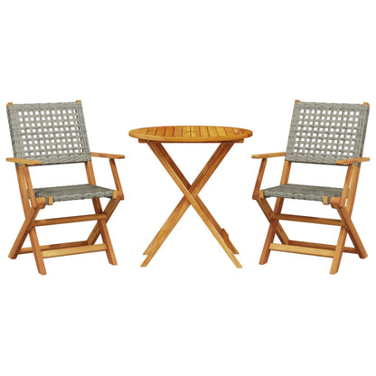 Set da Bistrot 3 pz Grigio in Polyrattan e Legno Massello - homemem39