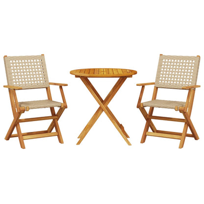 Set da Bistrot 3 pz Beige in Polyrattan e Legno Massello