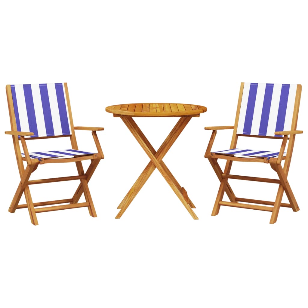 Blue and White 3-piece Bistro Set in Fabric and Solid Wood