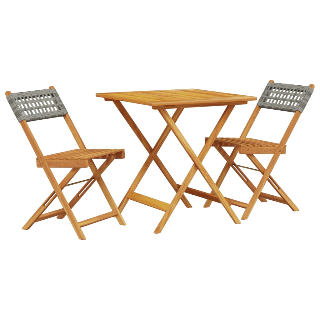 Set da Bistrot 3 pz Grigio in Polyrattan e Legno Massello - homemem39