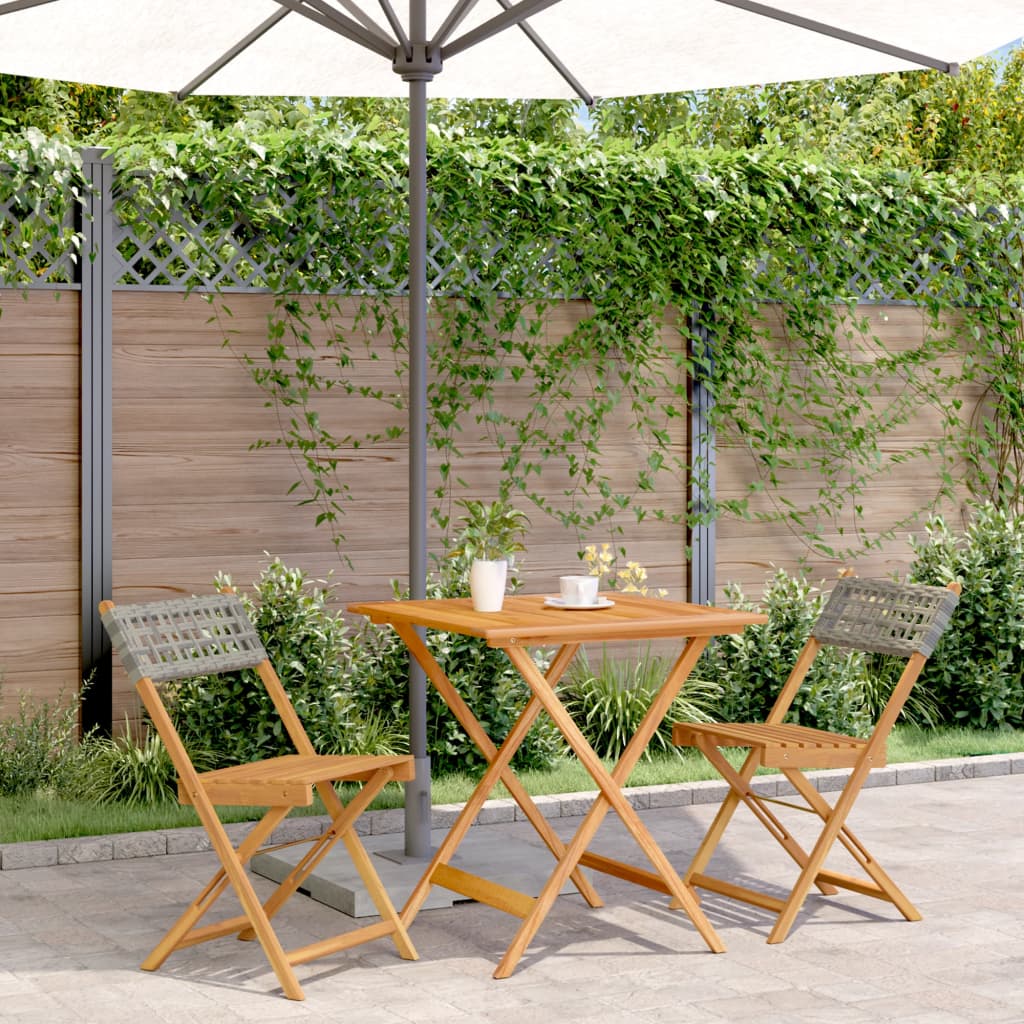 Set da Bistrot 3 pz Grigio in Polyrattan e Legno Massello | homemem39