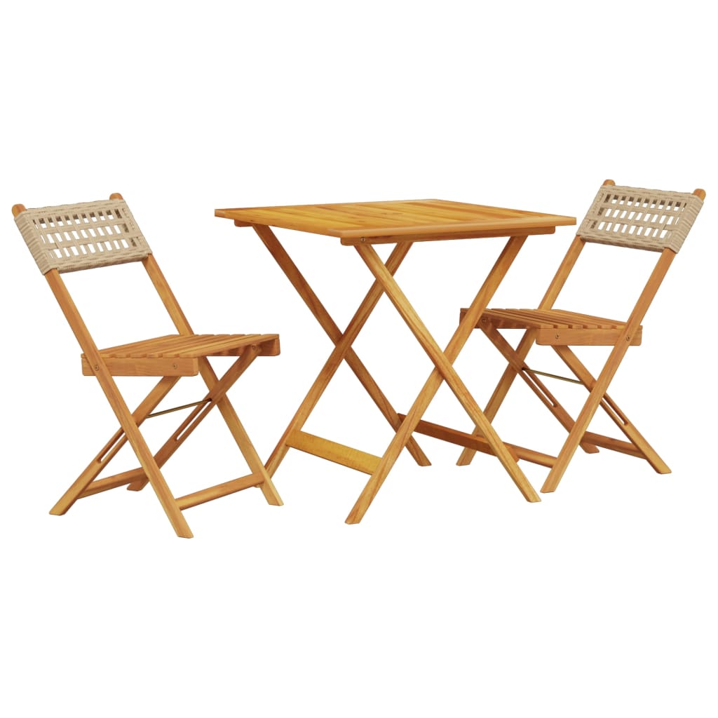 Set da Bistrot 3 pz Beige in Polyrattan e Legno Massello | homemem39