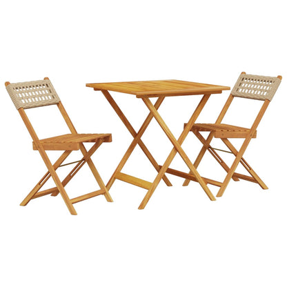 Set da Bistrot 3 pz Beige in Polyrattan e Legno Massello - homemem39