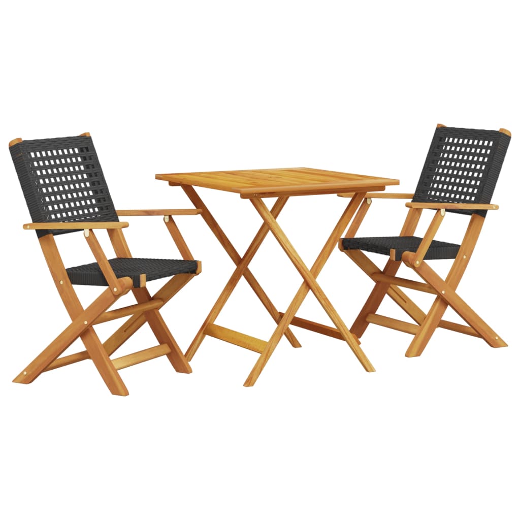 3-piece Black Bistro Set in Polyrattan and Solid Wood