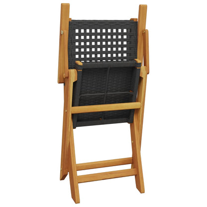 3-piece Black Bistro Set in Polyrattan and Solid Wood