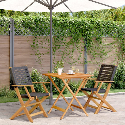 3-piece Black Bistro Set in Polyrattan and Solid Wood