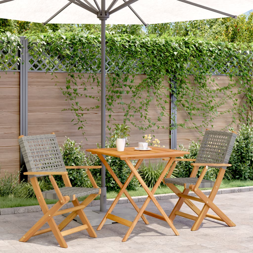 3-piece Gray Bistro Set in Polyrattan and Solid Wood