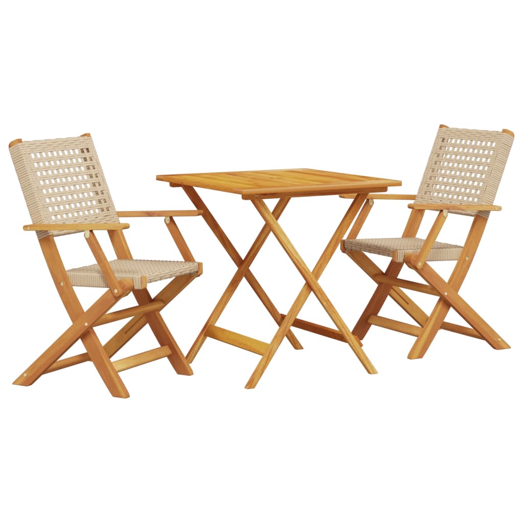 Beige 3-piece Bistro Set in Polyrattan and Solid Wood