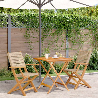 Set da Bistrot 3 pz Beige in Polyrattan e Legno Massello - homemem39
