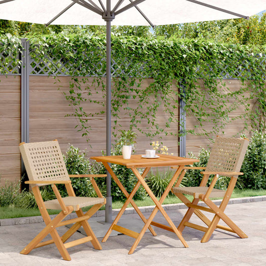 Set da Bistrot 3 pz Beige in Polyrattan e Legno Massello - homemem39