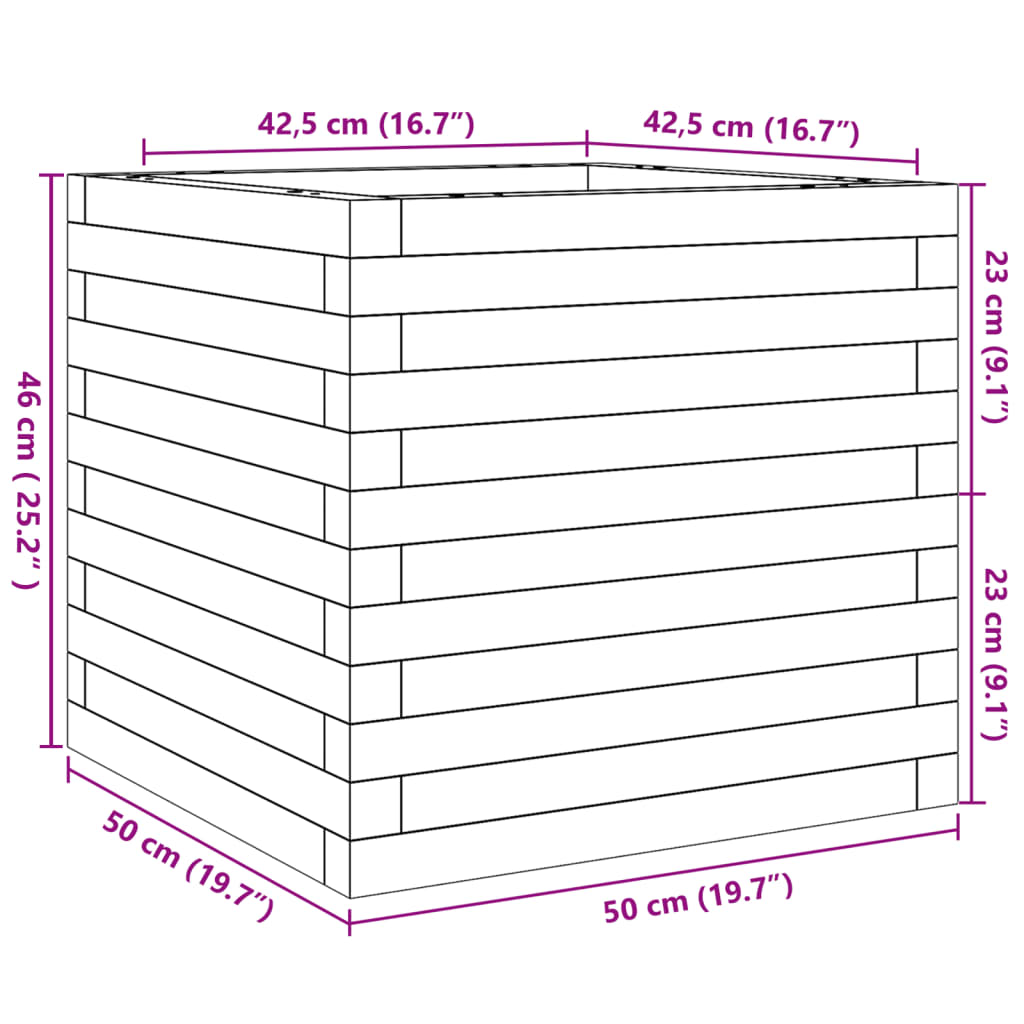 Garden Planter 50x50x46 cm in Solid Pine Wood