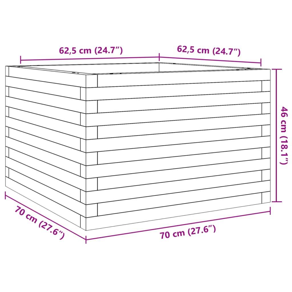 Fioriera da Giardino Bianca 70x70x46 cm Legno Massello di Pino