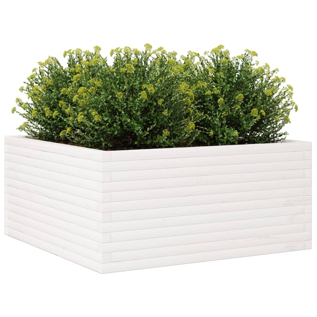 Fioriera da Giardino Bianca 100x100x46cm Legno Massello di Pino