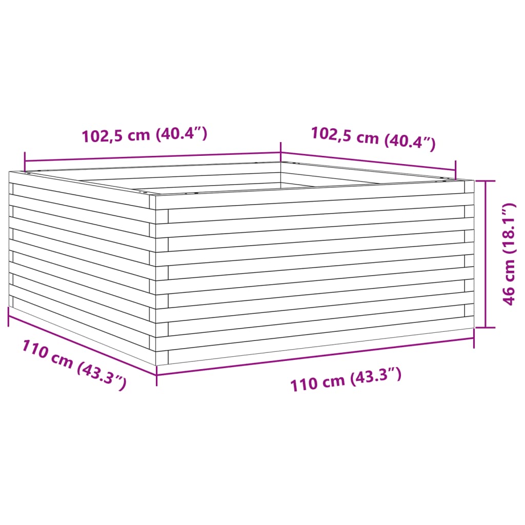 Fioriera da Giardino Bianca 110x110x46cm Legno Massello di Pino