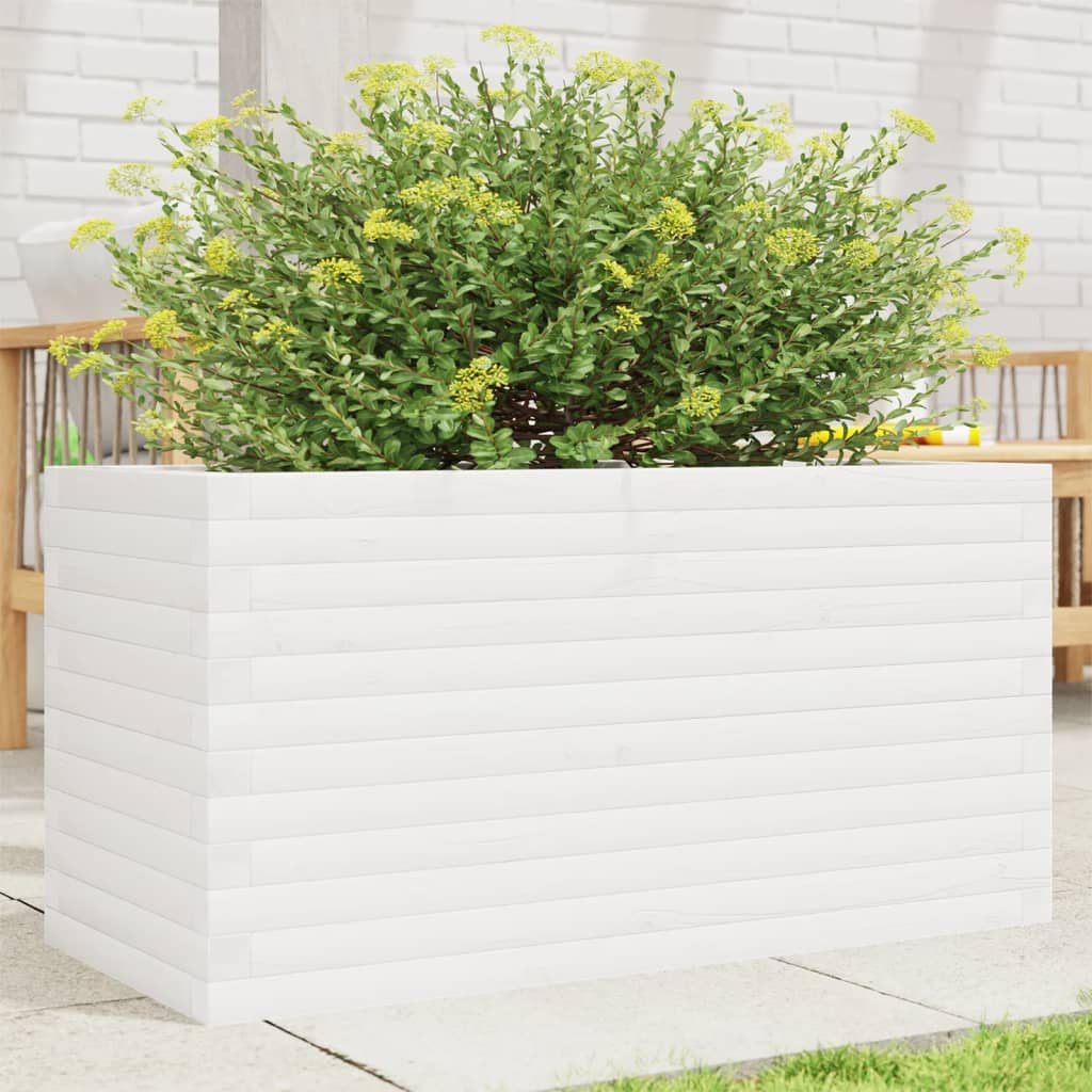 Fioriera da Giardino Bianca 90x40x46 cm Legno Massello di Pino - homemem39