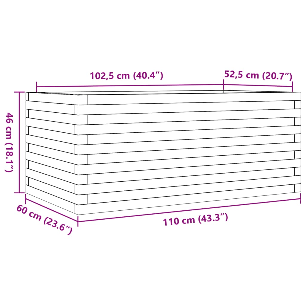 Fioriera Giardino Marrone Cera 110x60x46 cm Legno Massello Pino