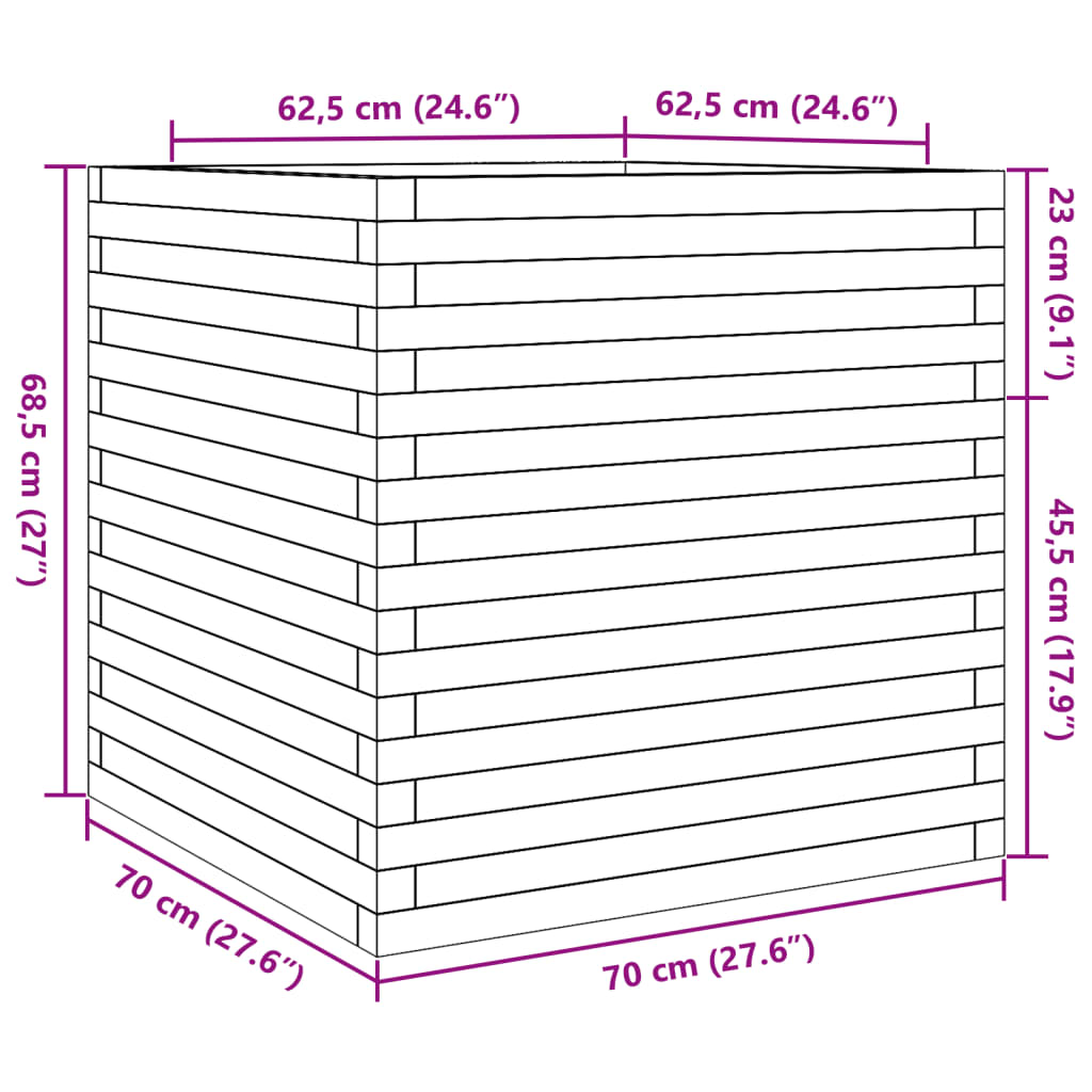 Fioriera Giardino Marrone Cera 70x70x68,5cm Legno Massello Pino