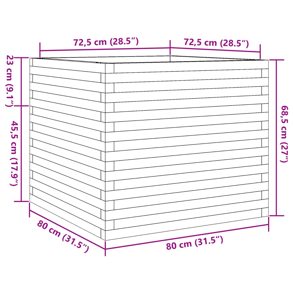 Fioriera da Giardino 80x80x68,5 cm in Legno Massello di Pino