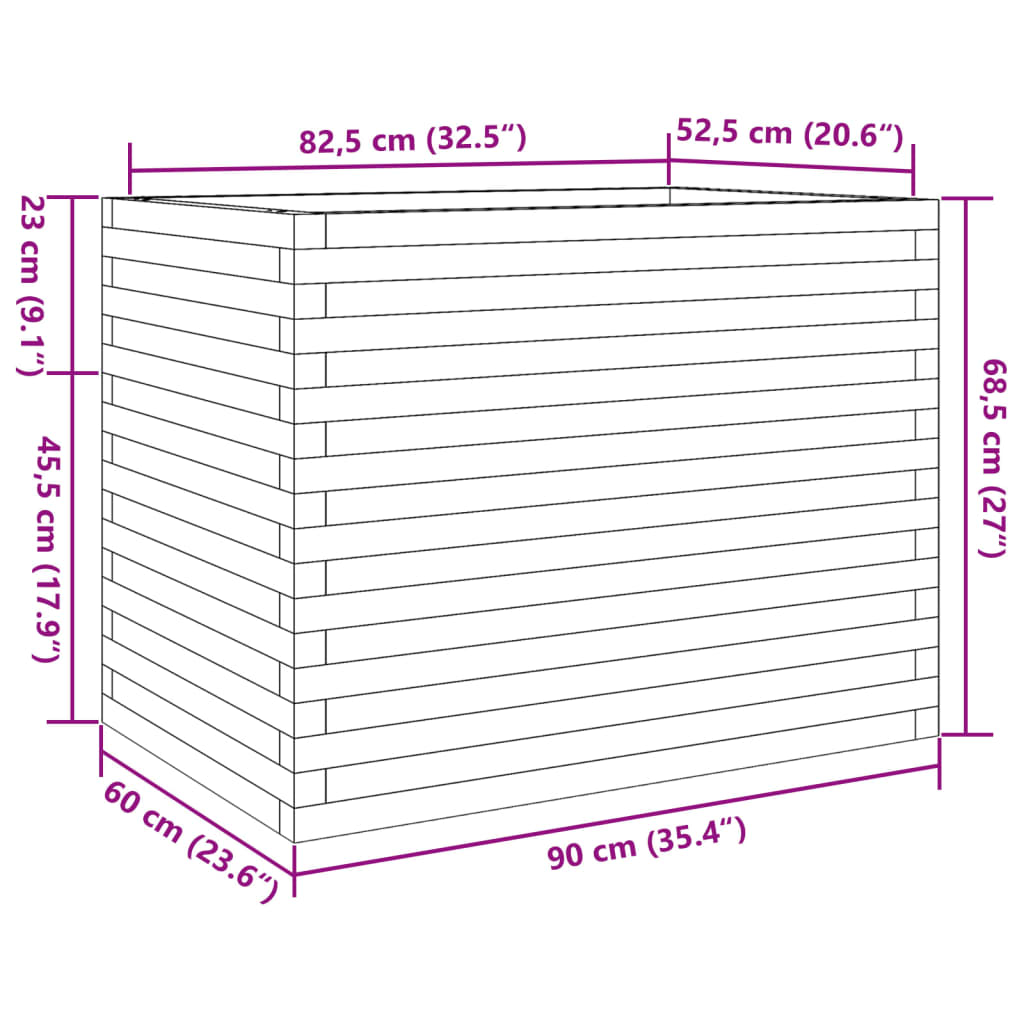 Fioriera da Giardino 90x60x68,5 cm in Legno Massello di Pino