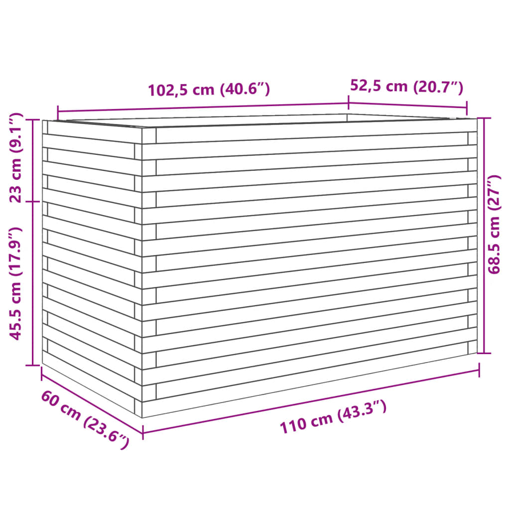 Fioriera da Giardino 110x60x68,5 cm in Legno Massello di Pino