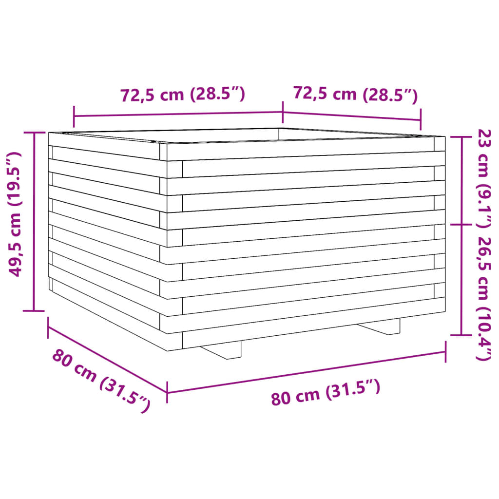 Fioriera da Giardino Bianca 80x80x49,5cm Legno Massello di Pino - homemem39