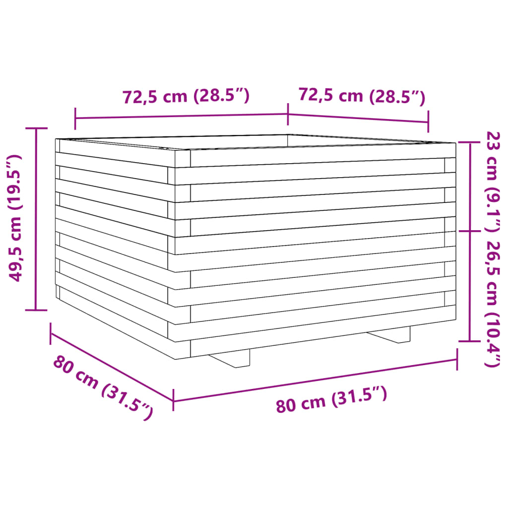 Garden planter 80x80x49.5 cm in solid Douglas wood