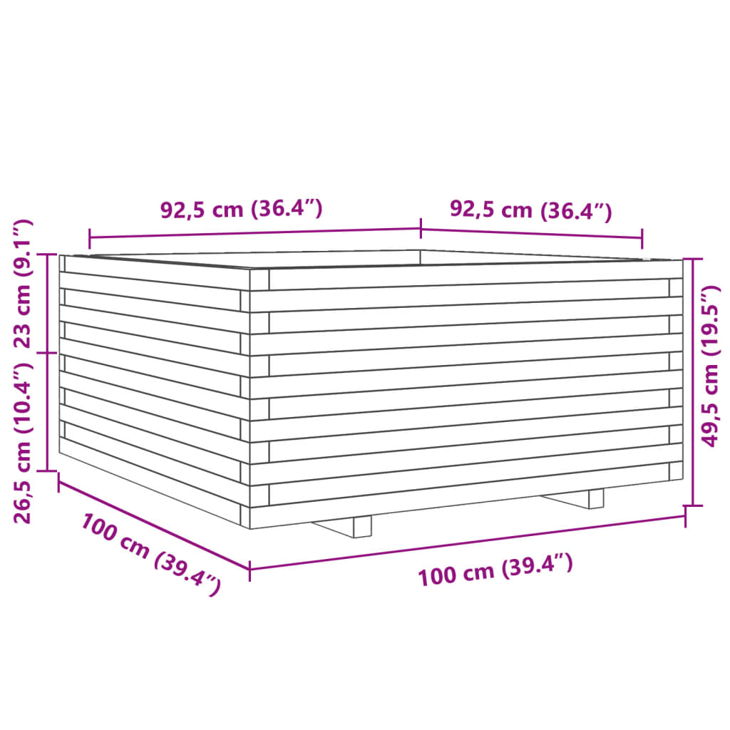 Fioriera da Giardino 100x100x49,5 cm in Legno Massello di Pino