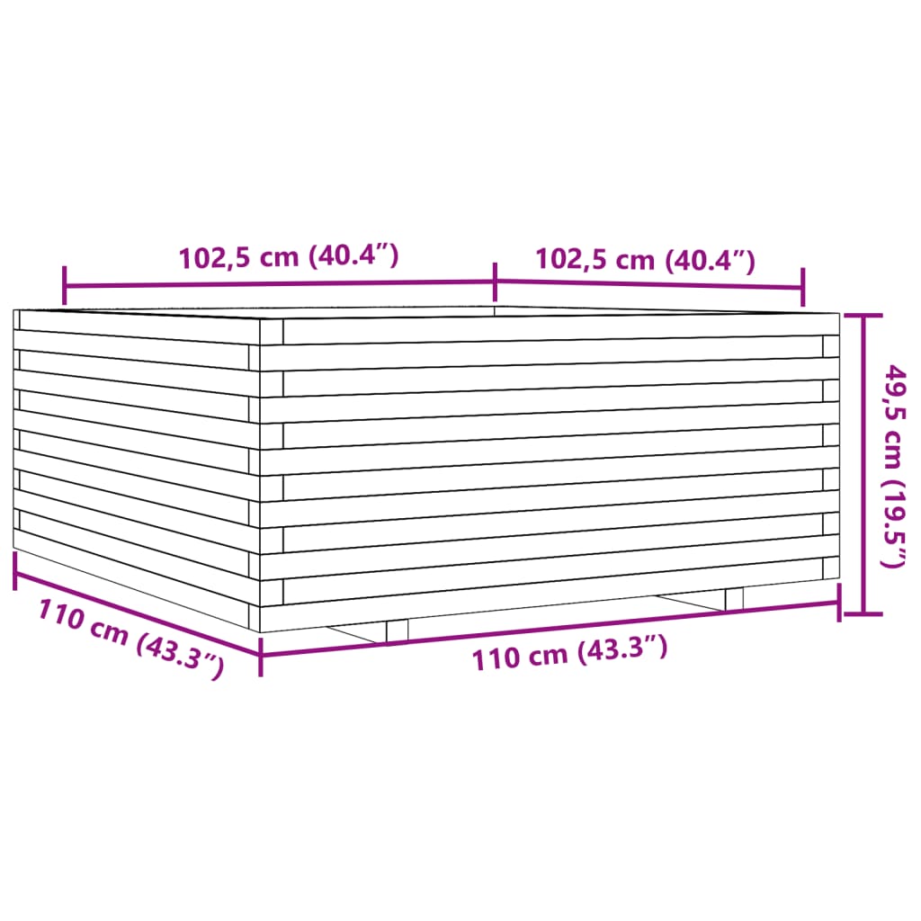 Fioriera Giardino Marrone Cera 110x110x49,5 Legno Massello Pino