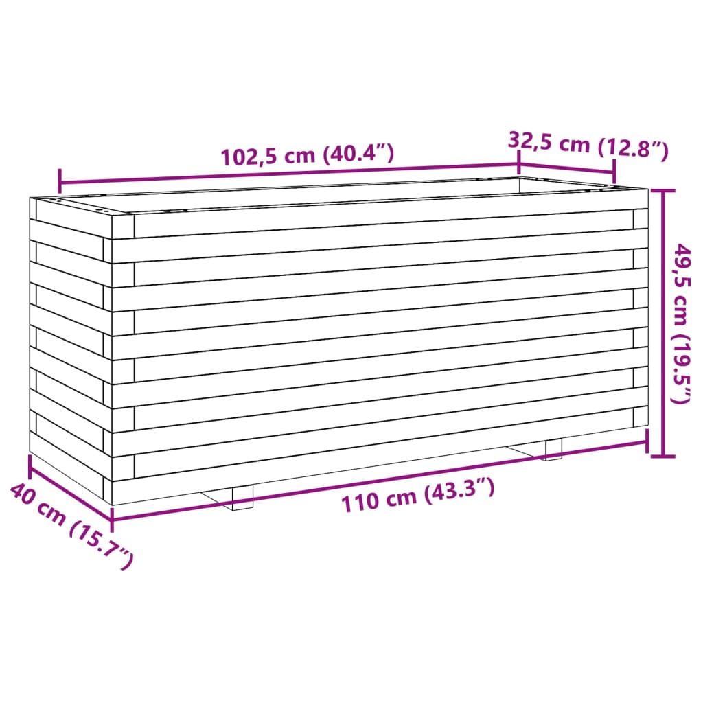 Fioriera da Giardino 110x40x49,5 cm in Legno Massello di Pino