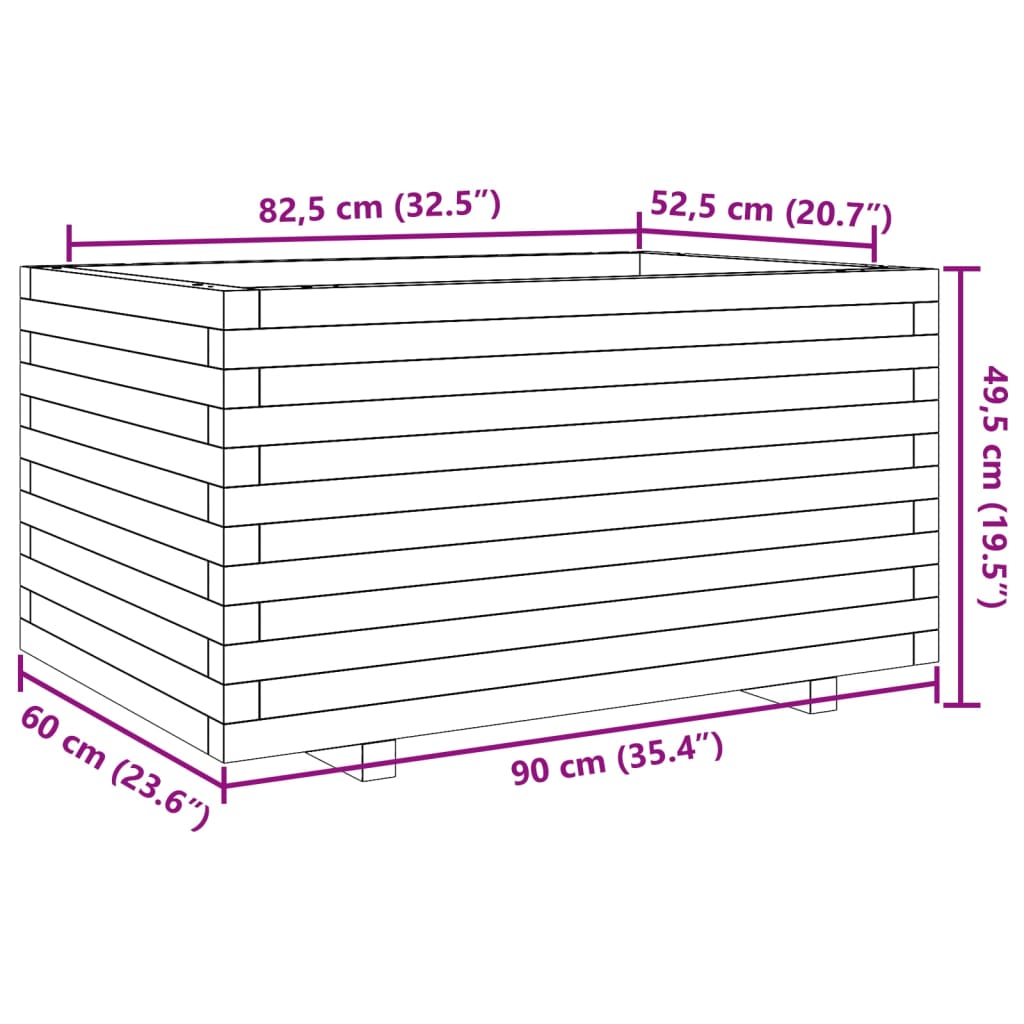 Fioriera da Giardino Bianca 90x60x49,5cm Legno Massello di Pino