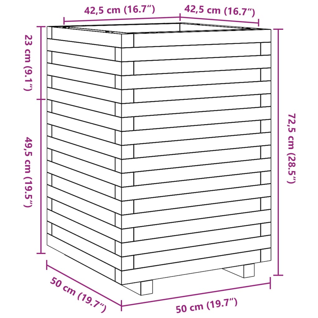 Fioriera Giardino Marrone Cera 50x50x72,5cm Legno Massello Pino