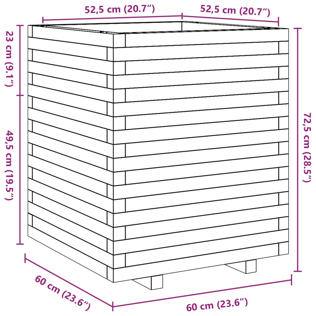 Fioriera Giardino Marrone Cera 60x60x72,5cm Legno Massello Pino