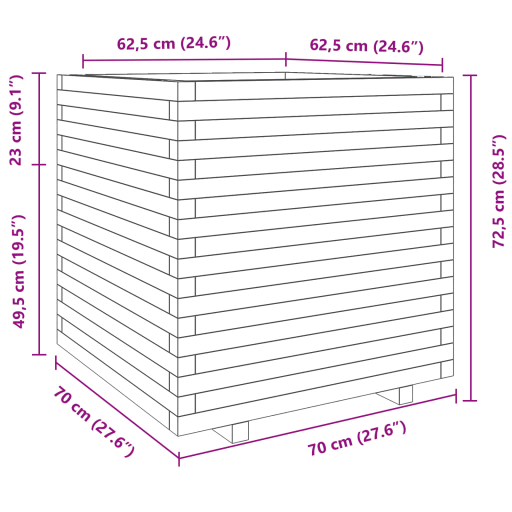 Fioriera da Giardino 70x70x72,5 cm in Legno Massello di Pino