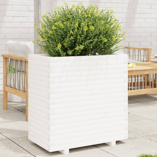 Fioriera da Giardino Bianca 70x40x72,5cm Legno Massello di Pino